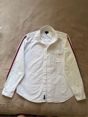 Noah White Cotton Button Down Shirt Stripe Sleeve Trim Made in Portugal Size M